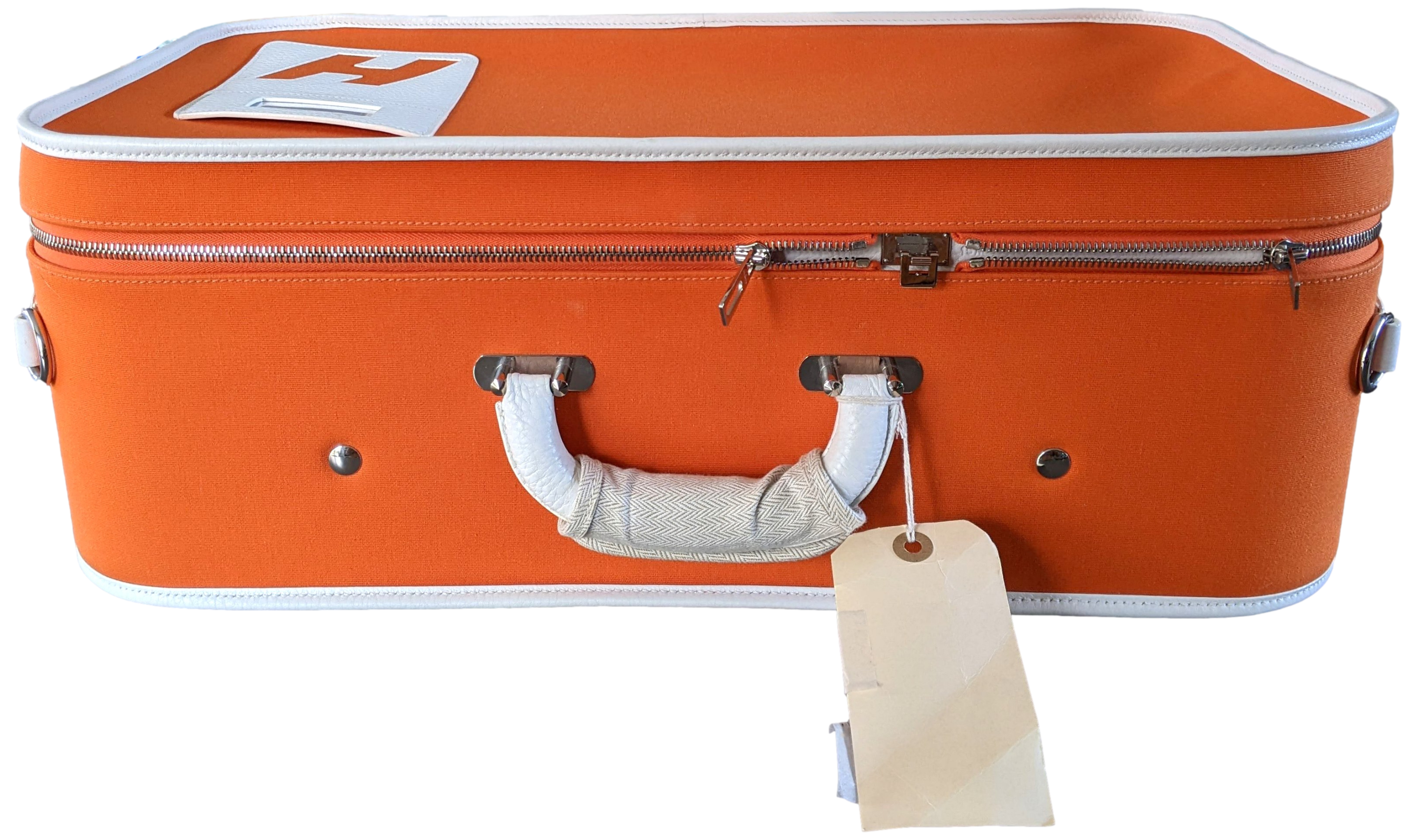 Hermes 2009 Orange/White "Suitcase H" Valise Toile Orange et Cuir Clemence Blanc PHW