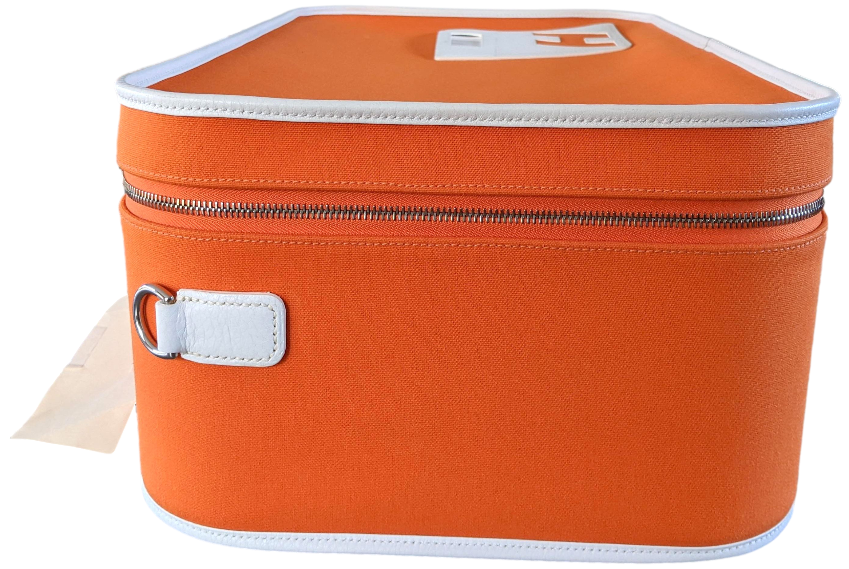 Hermes 2009 Orange/White "Suitcase H" Valise Toile Orange et Cuir Clemence Blanc PHW