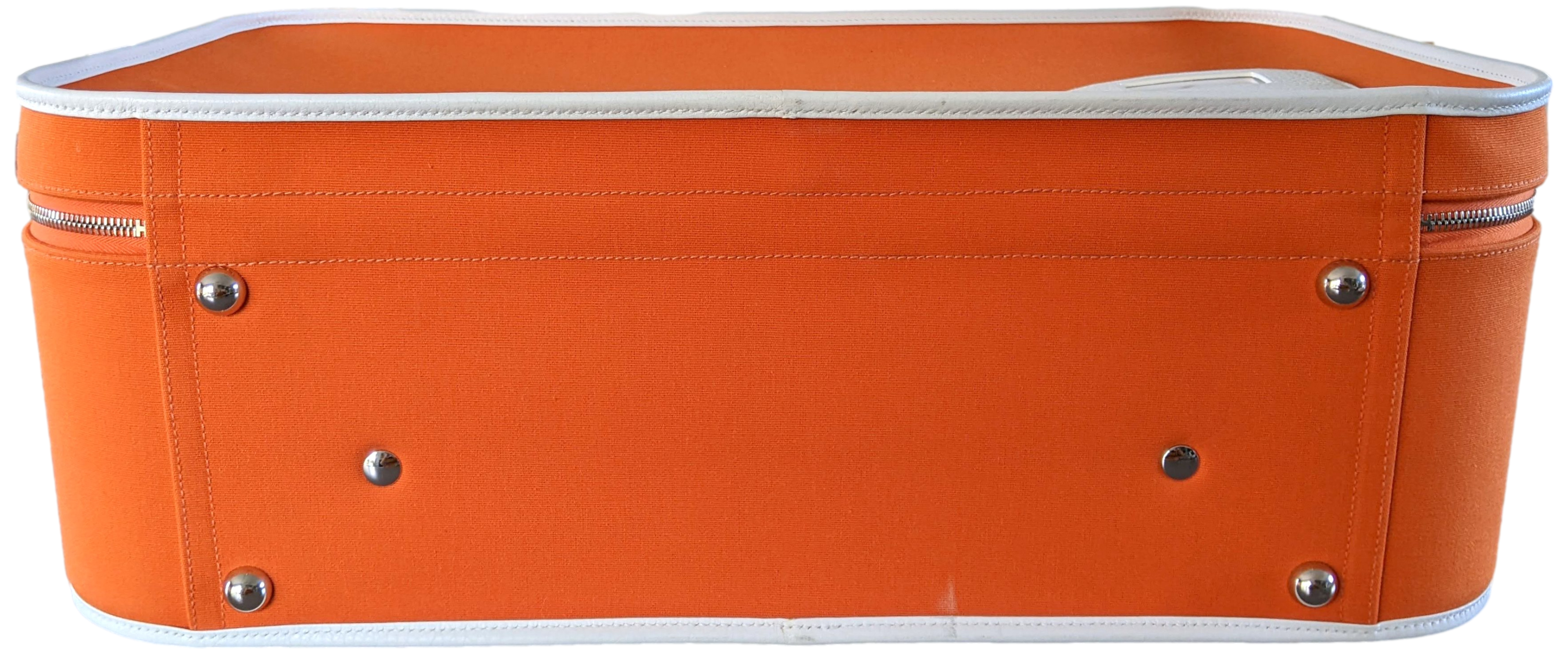 Hermes 2009 Orange/White "Suitcase H" Valise Toile Orange et Cuir Clemence Blanc PHW