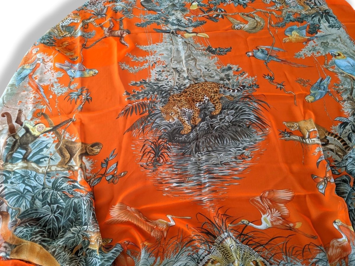 Hermes Orange/Celadon EQUATEUR by Robert Dallet Mousseline 140, Box! - poupishop
