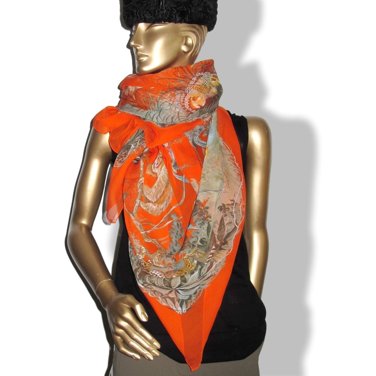 Hermes Orange/Celadon EQUATEUR by Robert Dallet Mousseline 140, Box! - poupishop