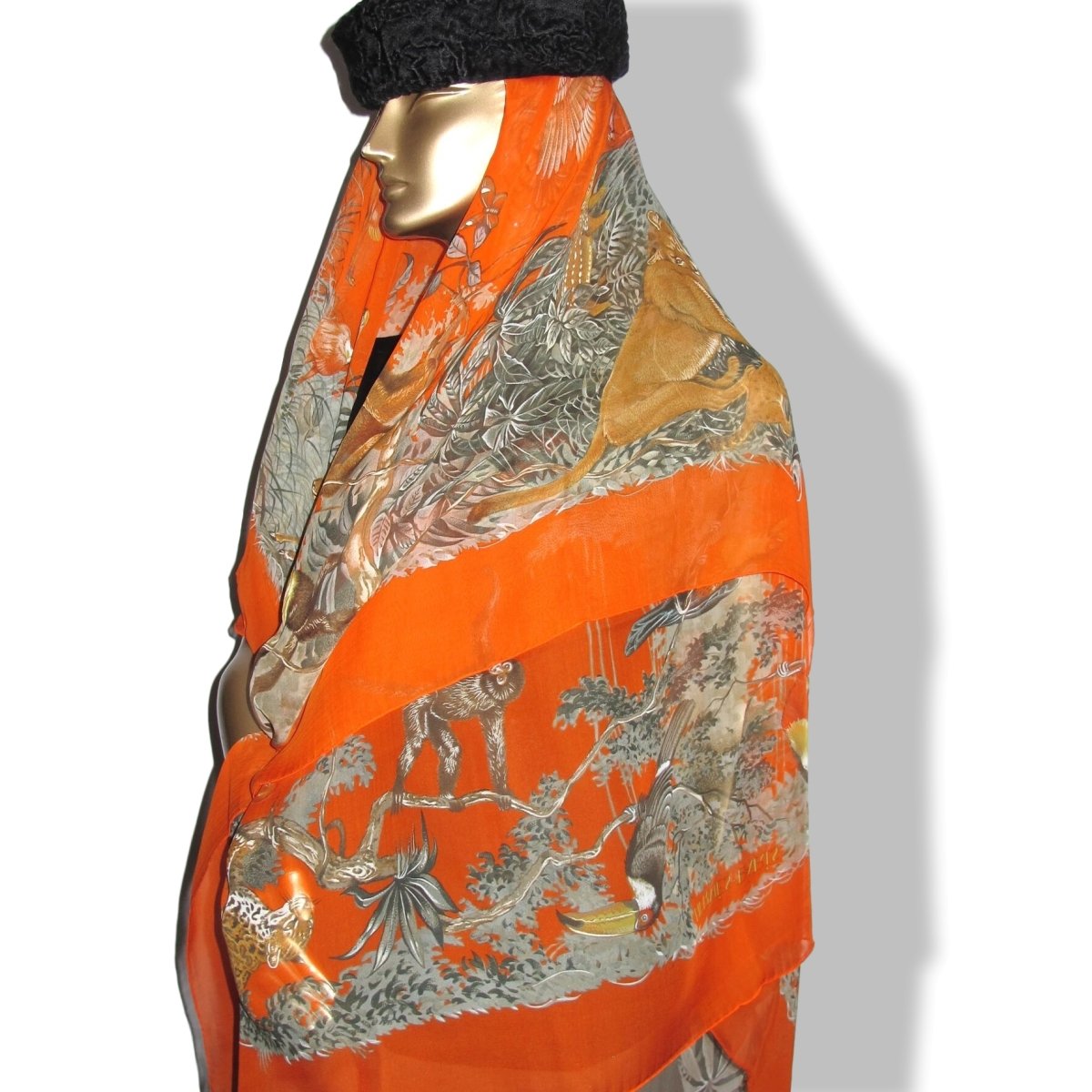 Hermes Orange/Celadon EQUATEUR by Robert Dallet Mousseline 140, Box! - poupishop