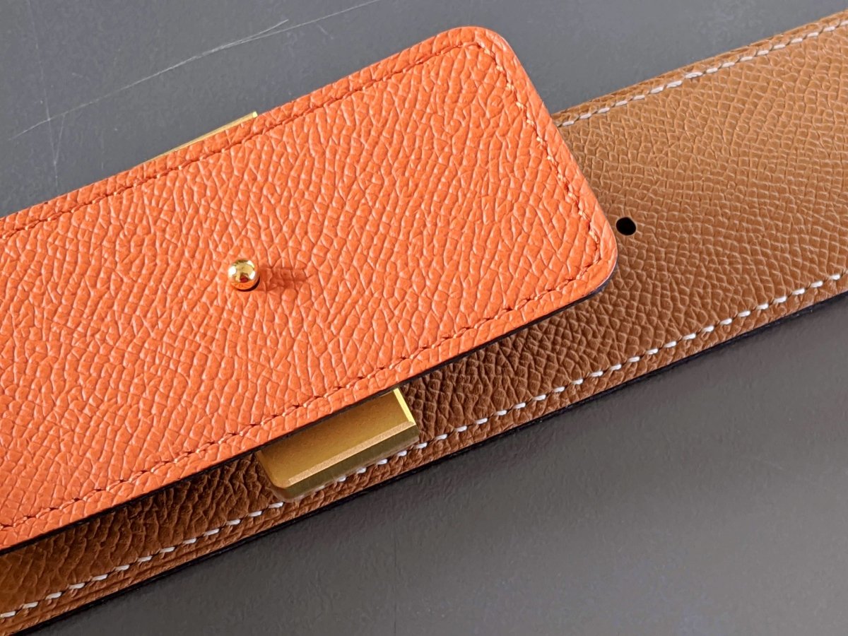 Hermes Orange/Gold Reversible Epsom/Epsom Leather Reversible Strap Belt 42 MM Sz100, New! - poupishop