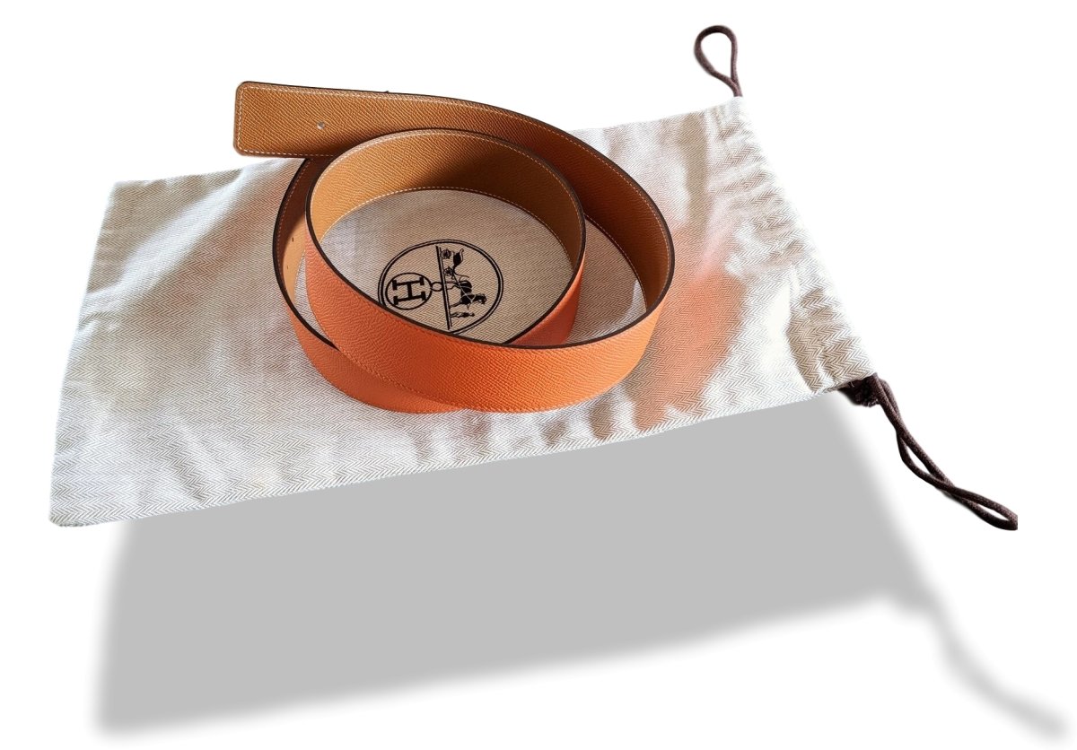 Hermes Orange/Gold Reversible Epsom/Epsom Leather Reversible Strap Belt 42 MM Sz100, New! - poupishop