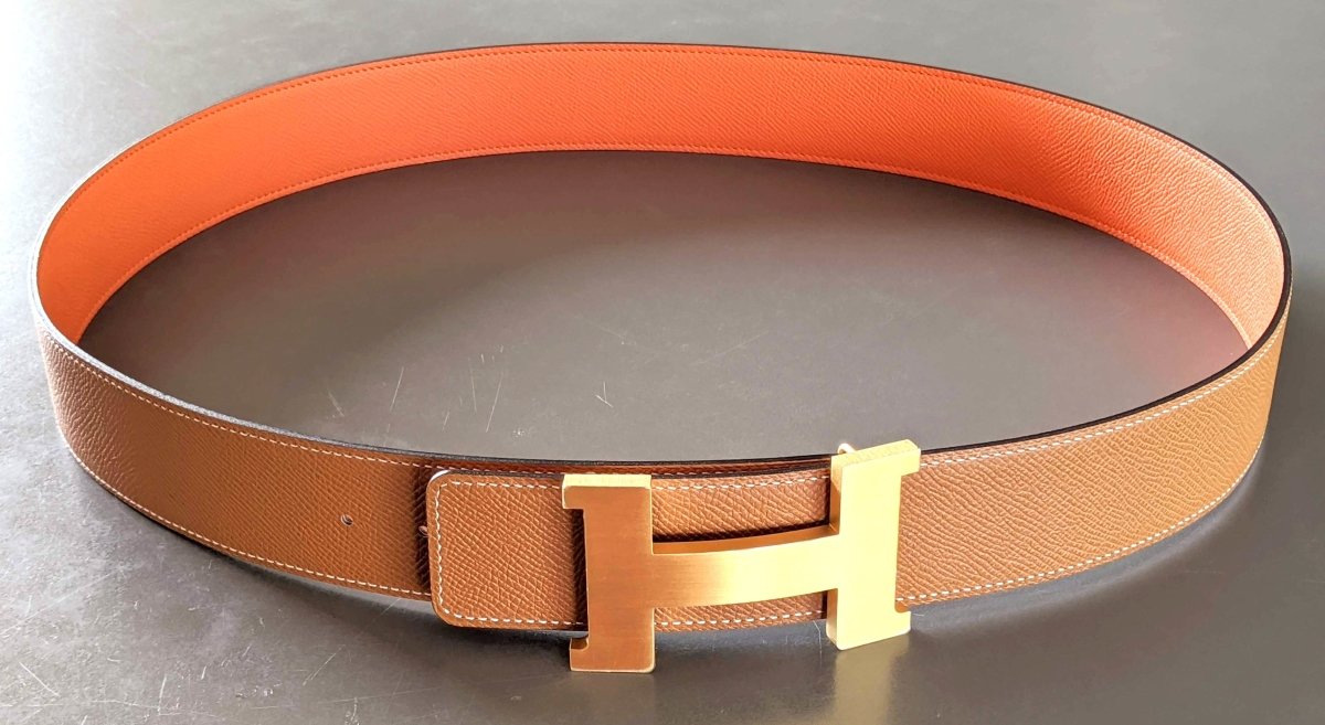 Hermes Orange/Gold Reversible Epsom/Epsom Leather Reversible Strap Belt 42 MM Sz100, New! - poupishop