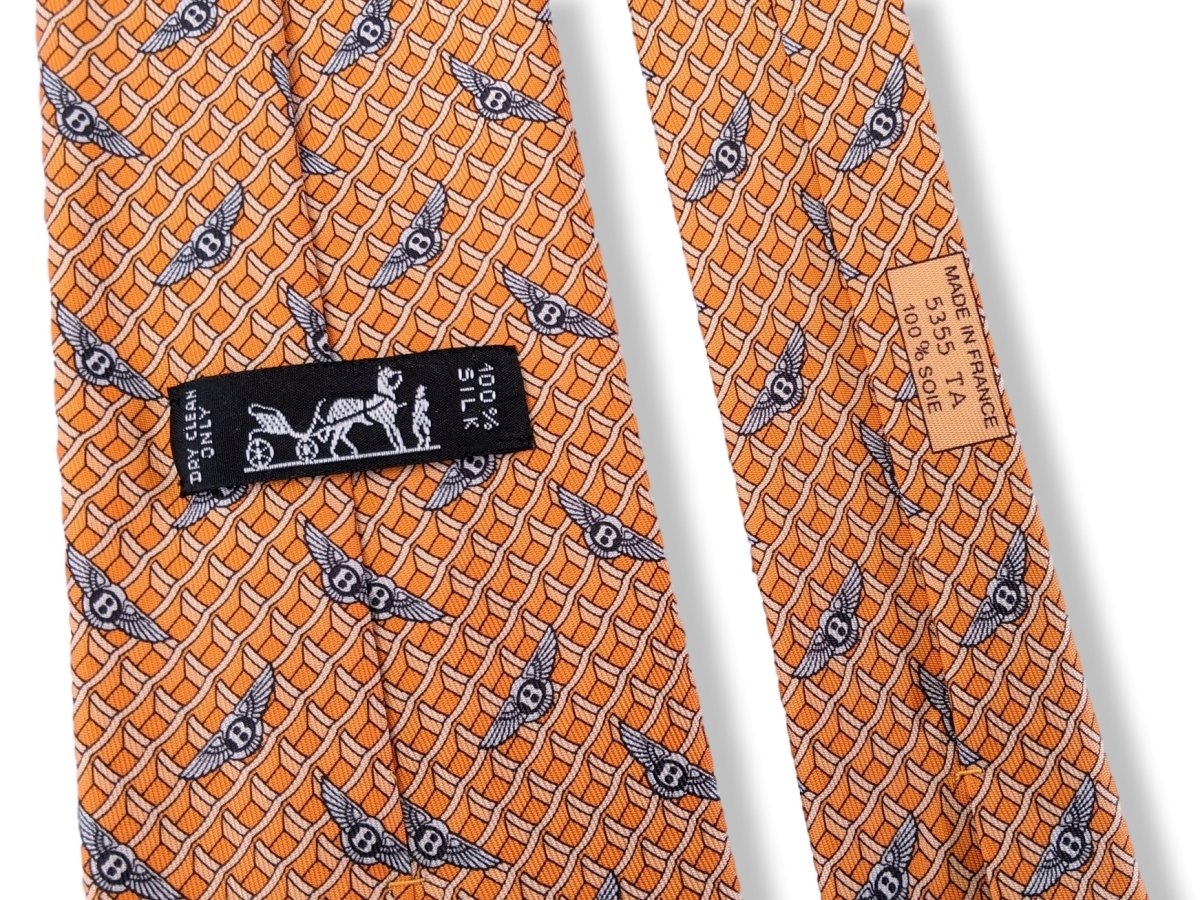 Hermes Orange/Gris Argent Limited Edition VIP BENTLEY Twill Silk Tie 9,5CM 5355 TA Rare, BNIB! - poupishop