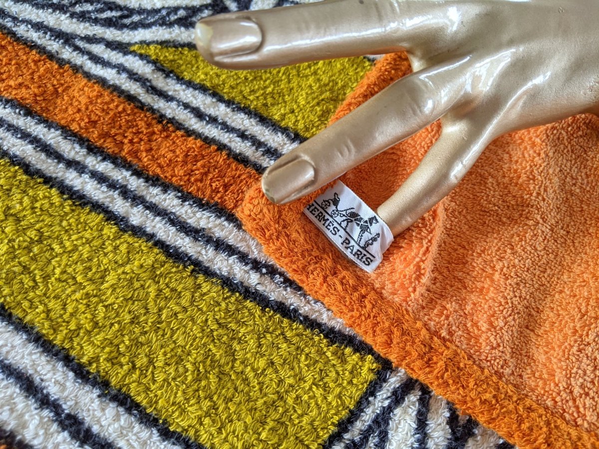 Hermes Orange/Olive/Black TAUREAU Taurus Tapis de Plage Terry Beach Towel 150 x 90cm cm, Mint! - poupishop