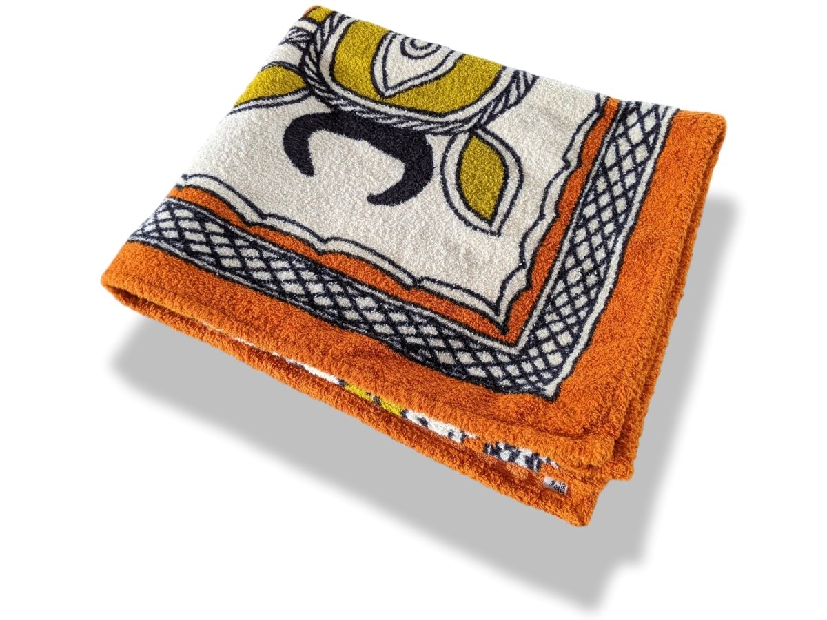 Hermes Orange/Olive/Black TAUREAU Taurus Tapis de Plage Terry Beach Towel 150 x 90cm cm, Mint! - poupishop