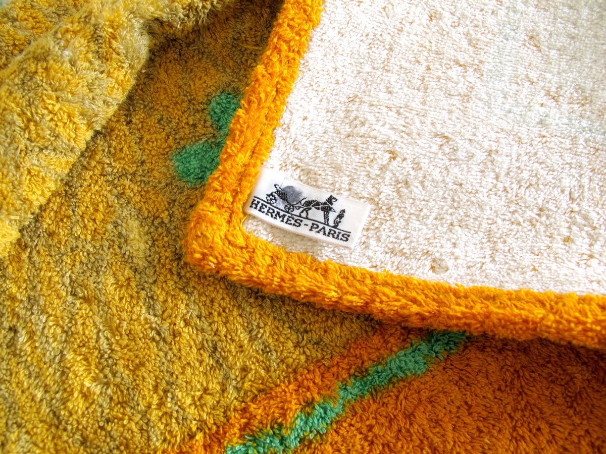 Hermes Orange/Pale Yellow/Brown THE MARE AND HER FOAL Cotton Terry Animal Horses Beach Towel GM - poupishop