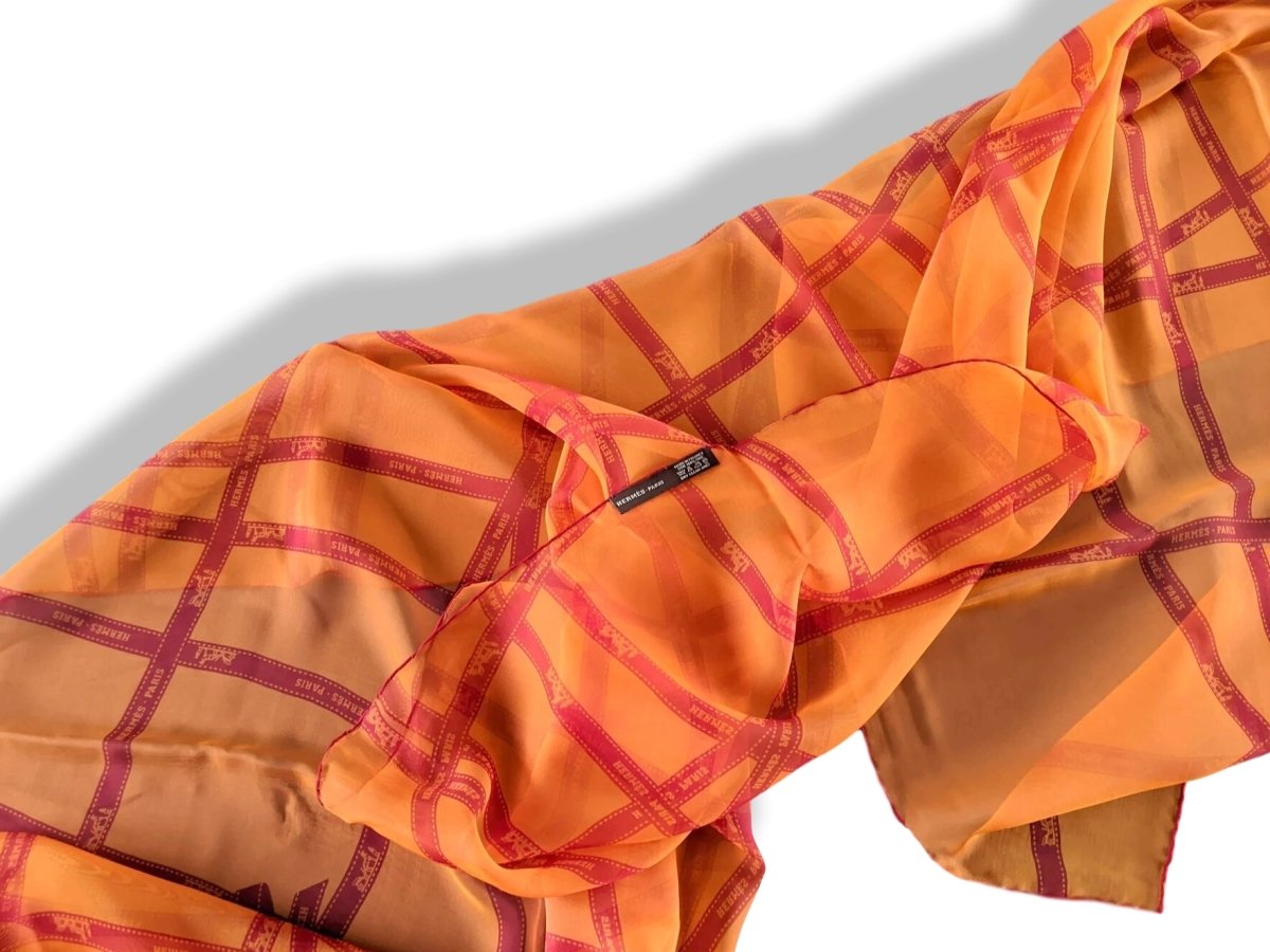 Hermes Orange/Red BOLDUC Mousseline of Silk Stole, New! - poupishop