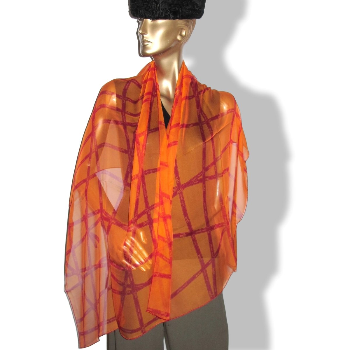 Hermes Orange/Red BOLDUC Mousseline of Silk Stole, New! - poupishop