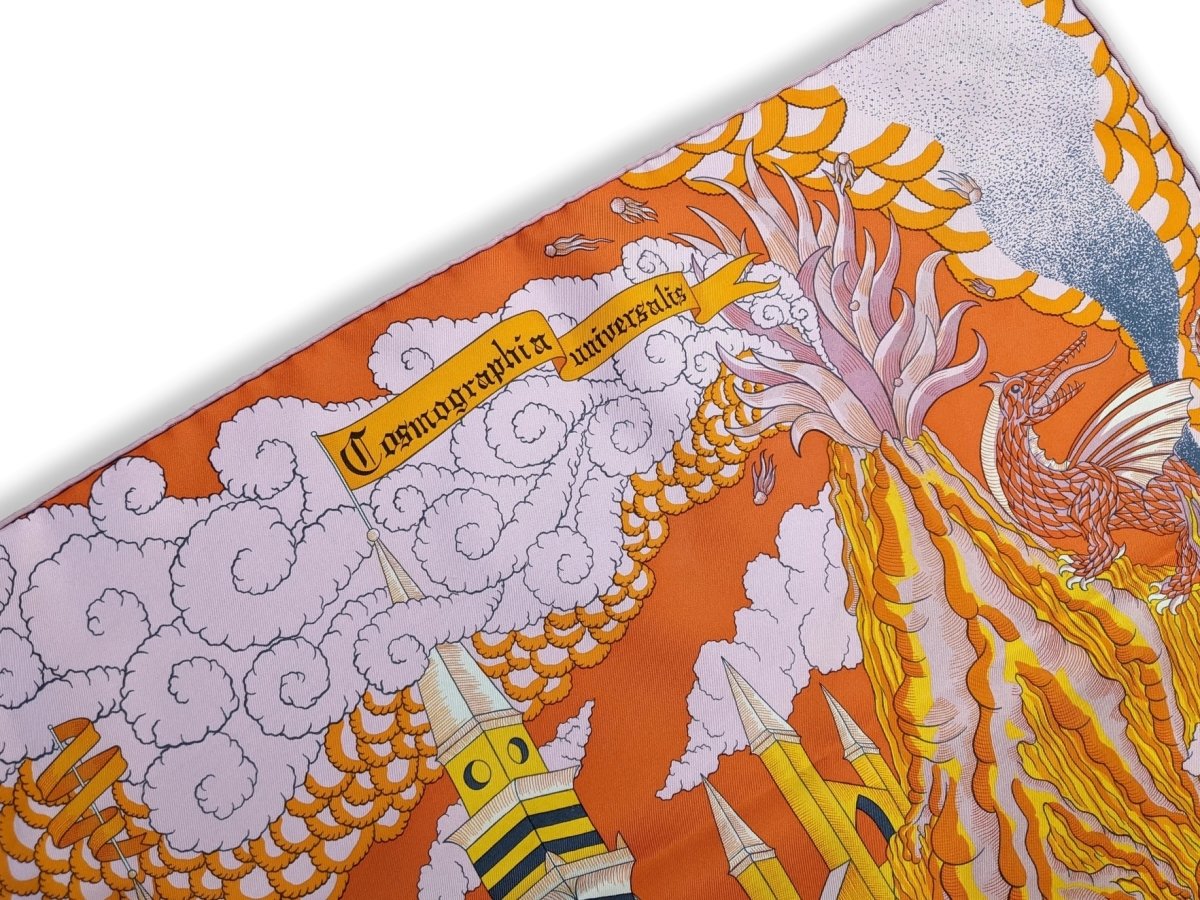 Hermes Orange/Rose "Cosmographia Universalis" by Jan Bajtlik Twill scarf 90cm x 90cm cm - poupishop