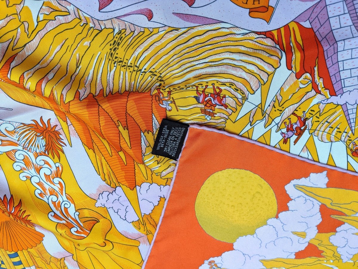Hermes Orange/Rose "Cosmographia Universalis" by Jan Bajtlik Twill scarf 90cm x 90cm cm - poupishop