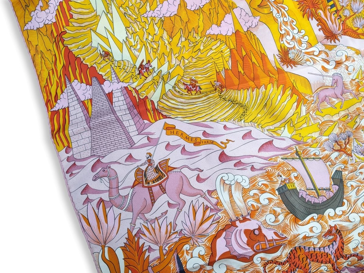 Hermes Orange/Rose "Cosmographia Universalis" by Jan Bajtlik Twill scarf 90cm x 90cm cm - poupishop
