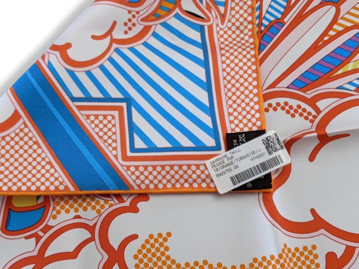 Hermes Orange/Turquoise PEGASE POP by Dimitri R. Twill Gavroche Pocket Scarf 45 cm, BNWT! - poupishop