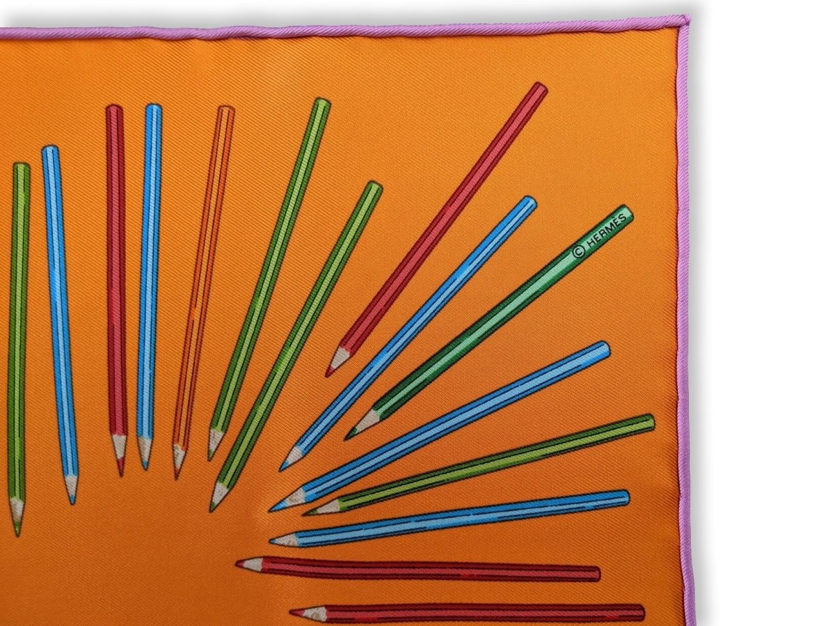 Hermes Orange/Vert/Mauve A VOS CRAYONS Twill Gavroche Pocket Scarf 45 cm, BNWT! - poupishop