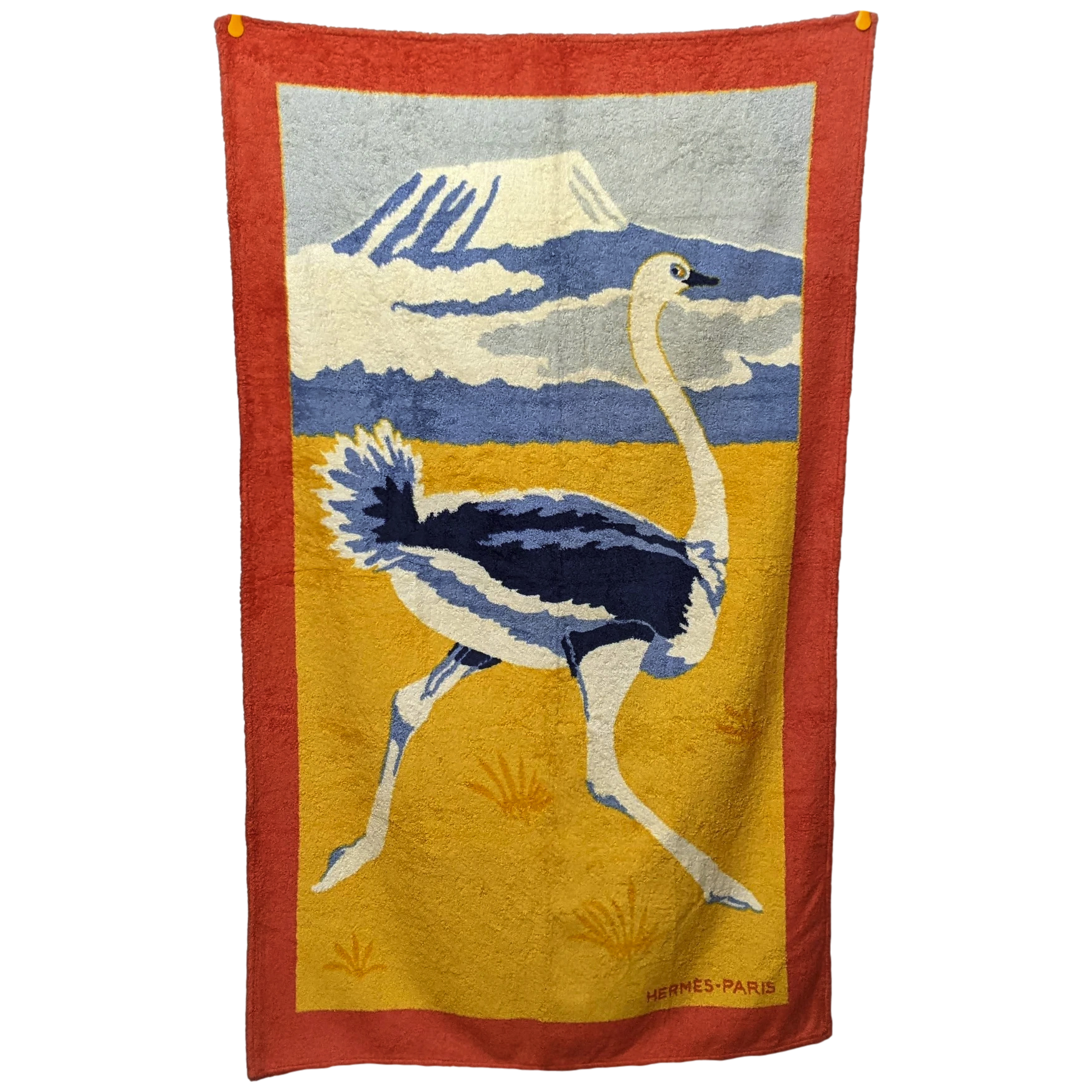 Hermes Vintage Corail/jaune/Bleu Ostrich Beach Towel 90 x 150 cm