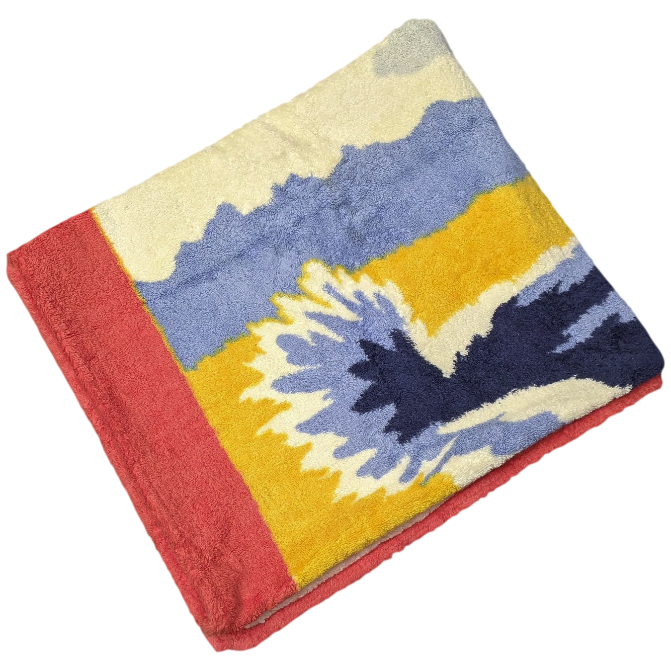 Hermes Vintage Corail/jaune/Bleu Ostrich Beach Towel 90 x 150 cm