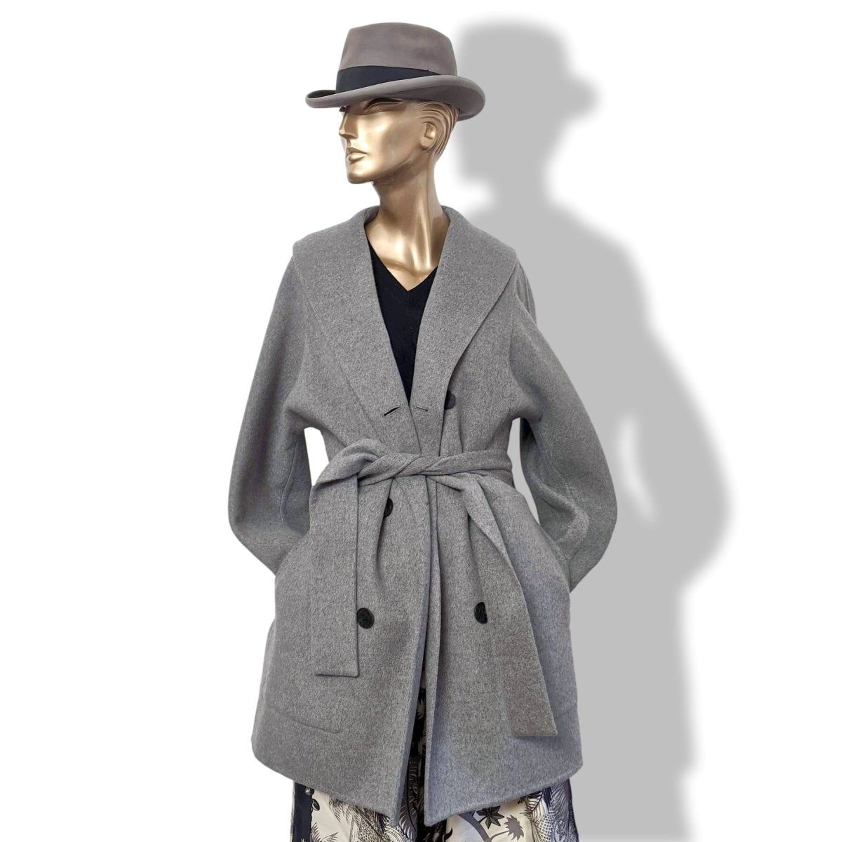 Hermes Pale Grey 100% Cashmere Double Face Belted Pea Coat CABAN CEINTURE Sz40, BNWT! - poupishop
