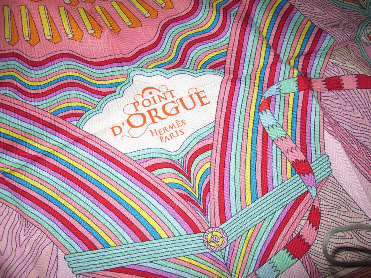 Hermes Pale Pink, Orange, Green POINT D'ORGUE by Pierre Marie Cashmere Shawl 140, New! - poupishop