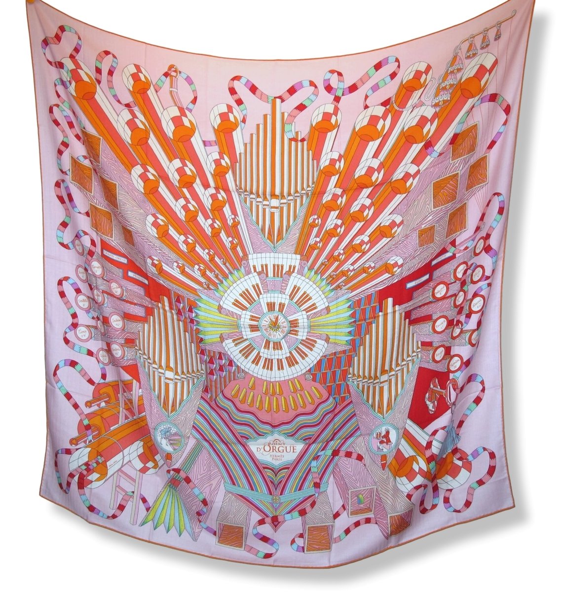 Hermes Pale Pink, Orange, Green POINT D'ORGUE by Pierre Marie Cashmere Shawl 140, New! - poupishop