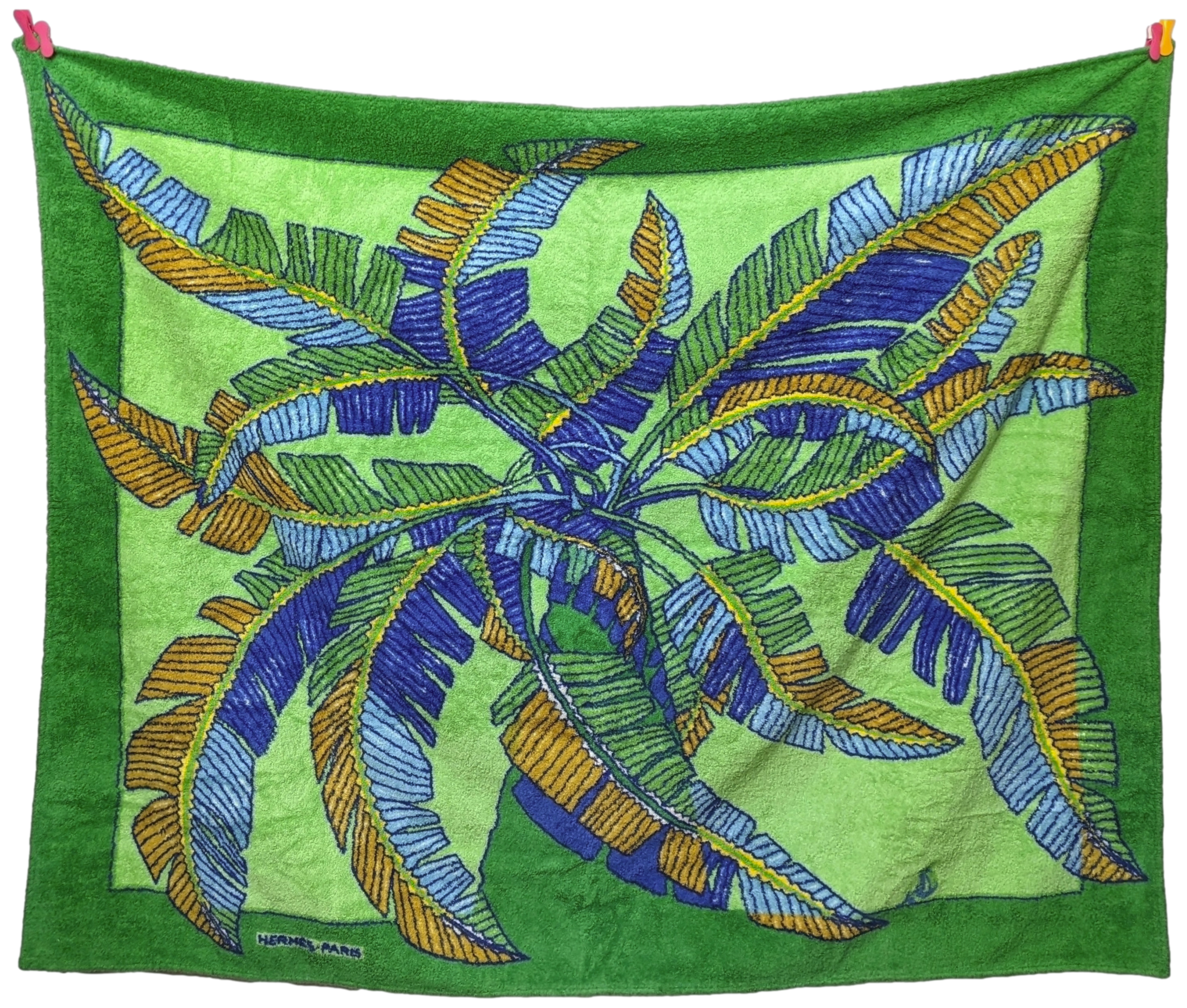 Hermes Vert/Vert "Palme" Tapis de Plage Terry Beach Towel XXL 145 x 190 cm