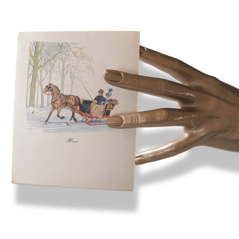 Hermes Papier Retro Caleche Greeting Card Le Gant Hermès - Hiver Leather Glove, Rare! - poupishop