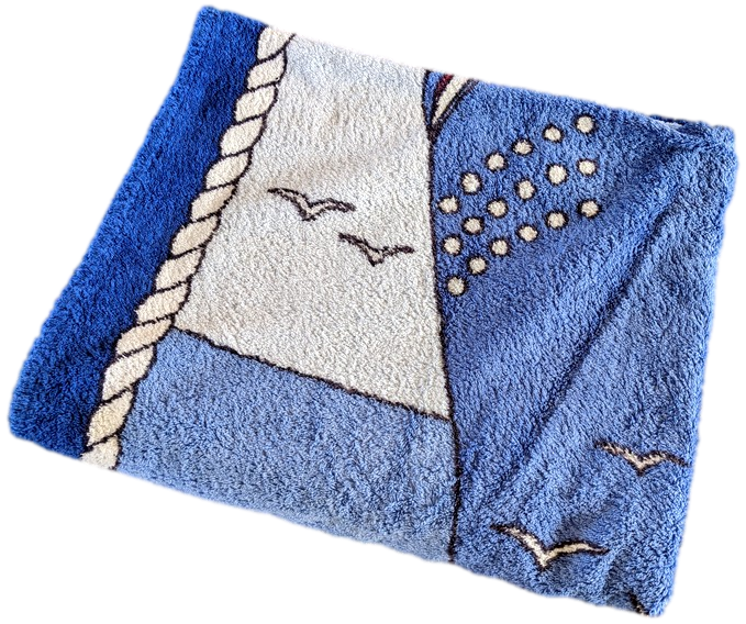Hermes Vintage Blue/Baby Blue Boat "Paquebot" Print Terry Cotton Beach Towel