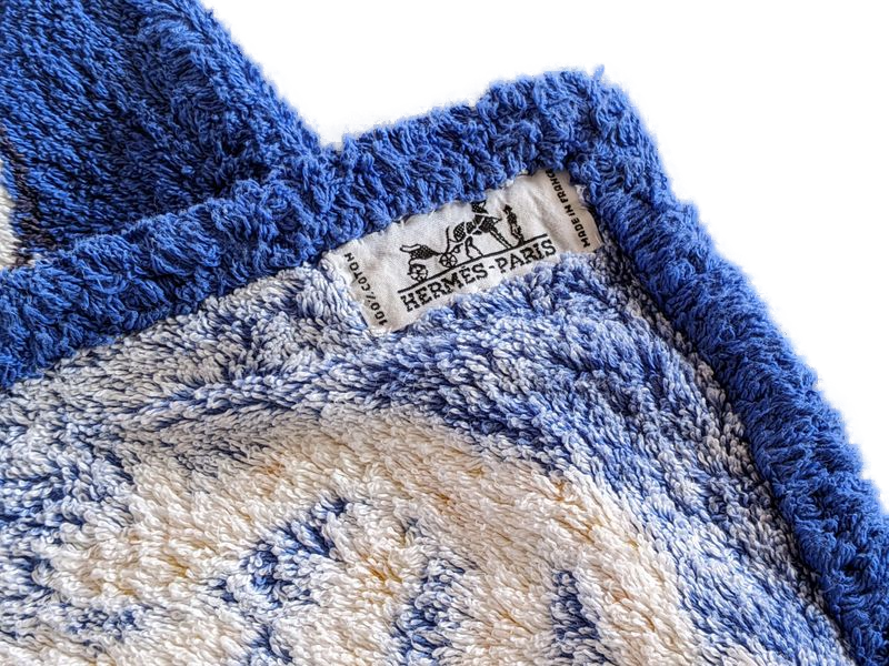 Hermes Vintage Blue/Baby Blue Boat "Paquebot" Print Terry Cotton Beach Towel