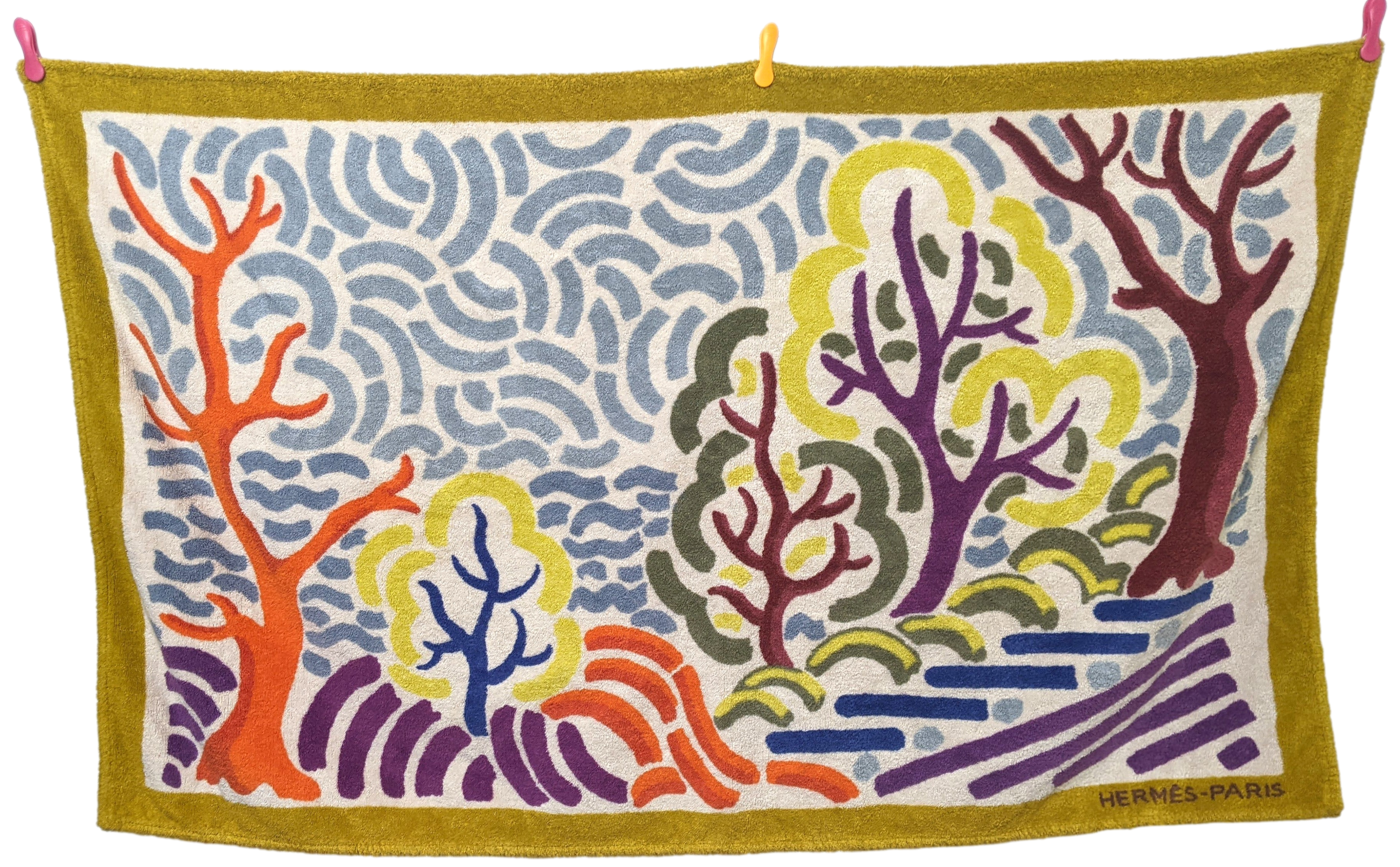 Hermes Multicolore/Orange " Paysage " Tapis de Plage Terry Beach Towel 150 x 90cm