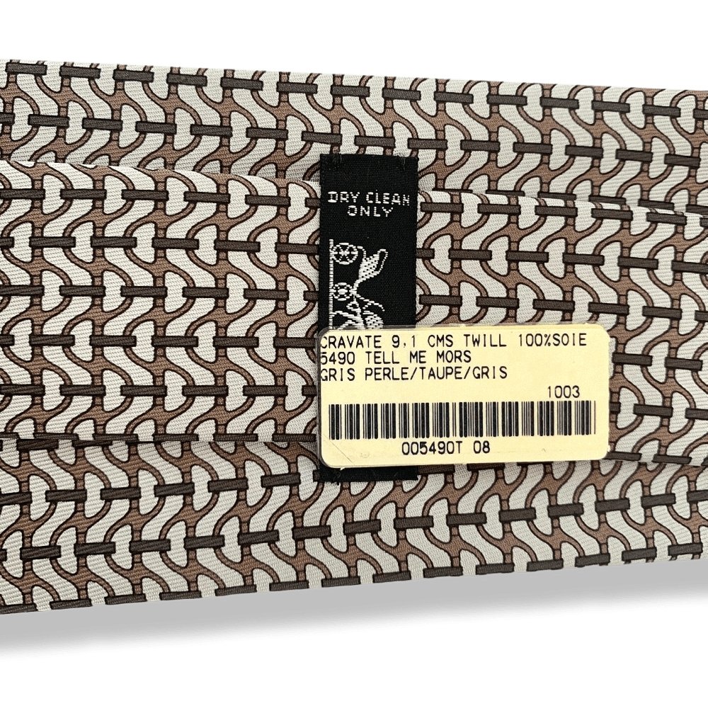 Hermes Pearl Mole Grey 5490cm TELL ME MORS Twill Silk Tie 9CM, NWT in Pochette! - poupishop