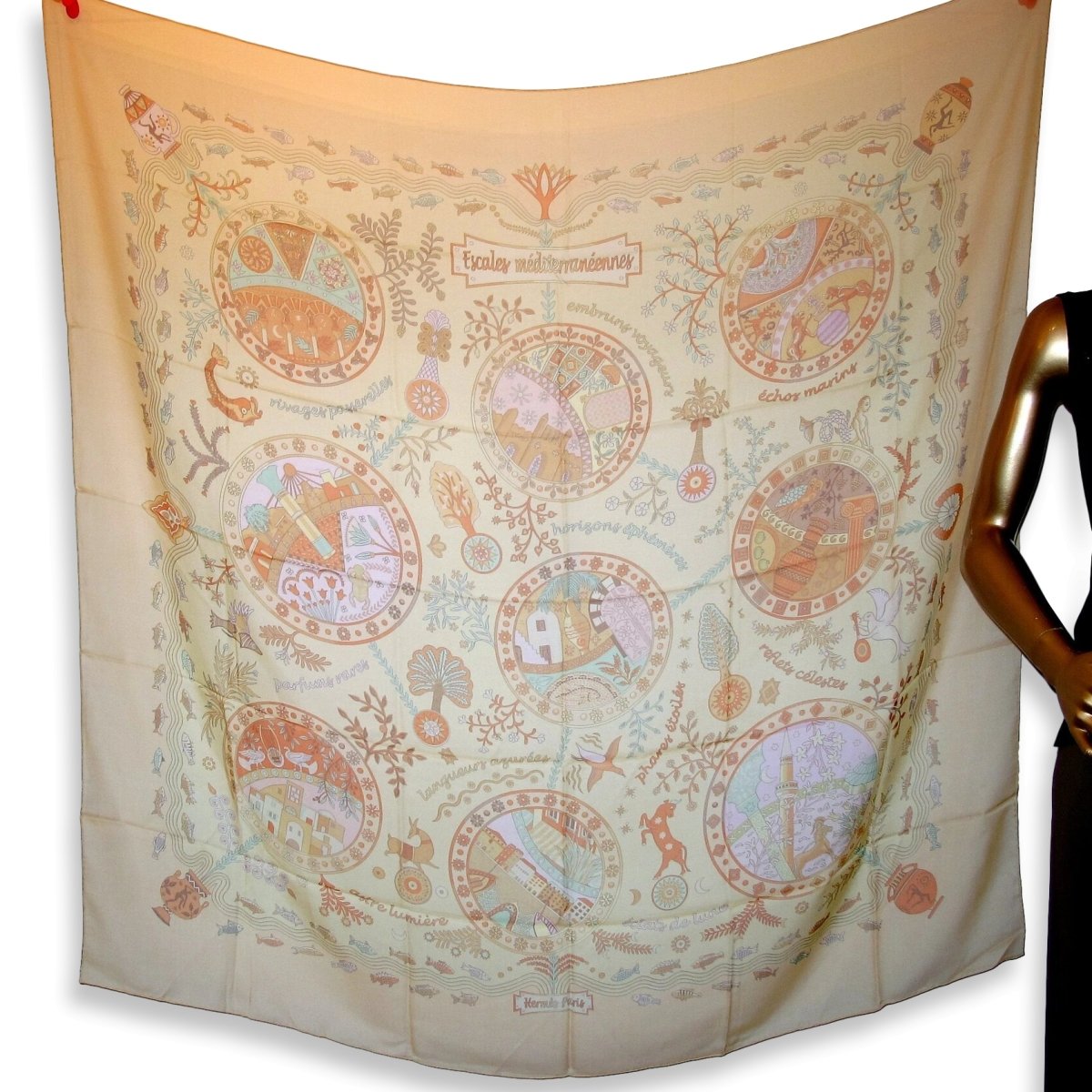Hermes Pêche/Aqua ESCALES MEDITERRANEENNES Mousseline 140, New! - poupishop