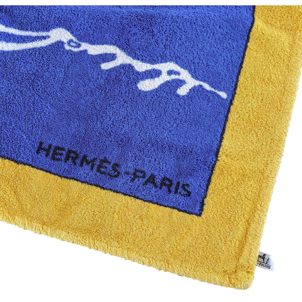 Hermes Vintage Yellow/Blue Cotton Terry "Pelicans" Beach Towel 90 x 150 cm