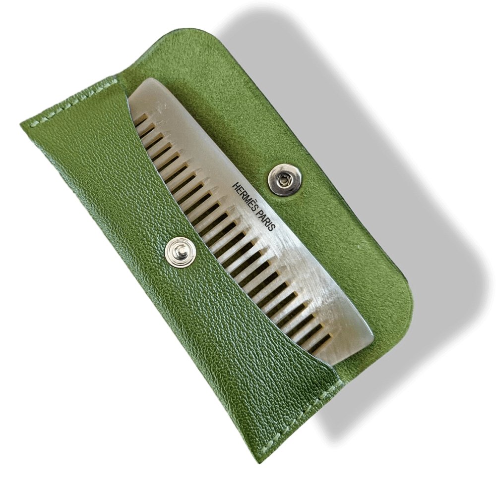 Hermes Pelouse/Natural Buffalo HORN COMB with Goat Case, BNWTIB! - poupishop