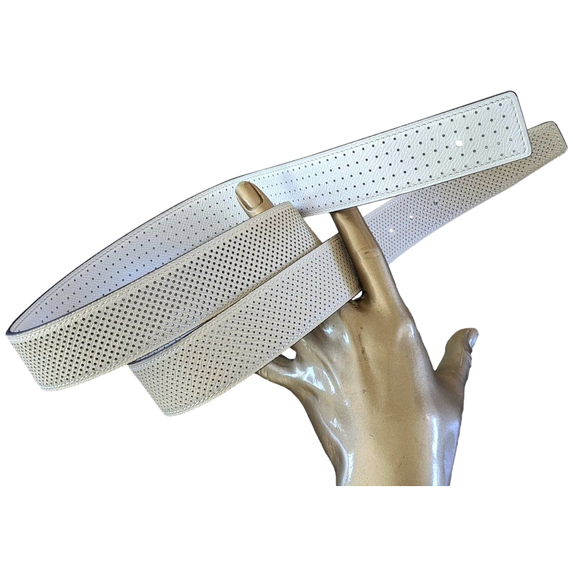 Produits Hermes 171 Blanc/Beige Clair Perforated Epsom KADENCE Reversible Leather Strap Belt 32 MM Sz 100
