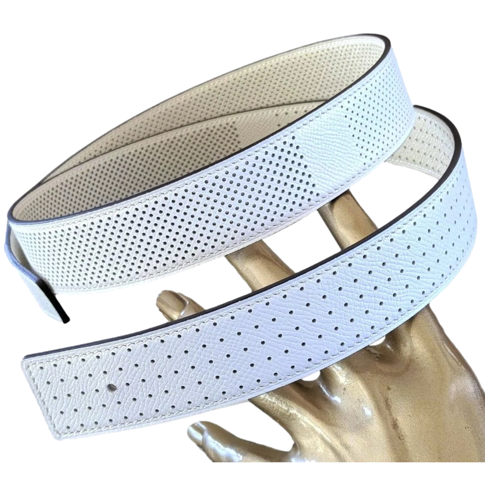 Produits Hermes 171 Blanc/Beige Clair Perforated Epsom KADENCE Reversible Leather Strap Belt 32 MM Sz 100