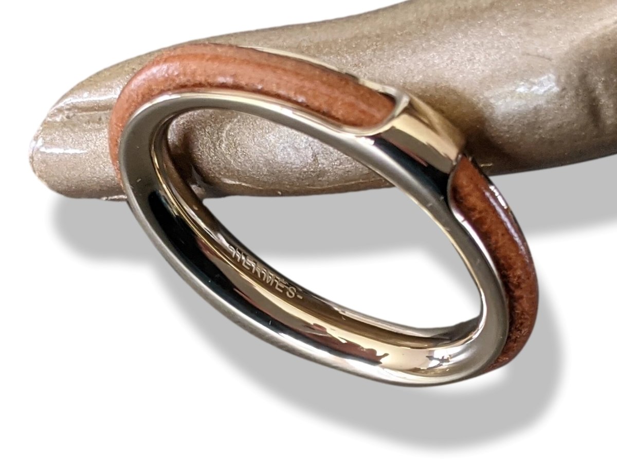 Hermes Permabrass/Leather ANNEAU FOULARD KYOTO GM Scarf Ring, New! - poupishop