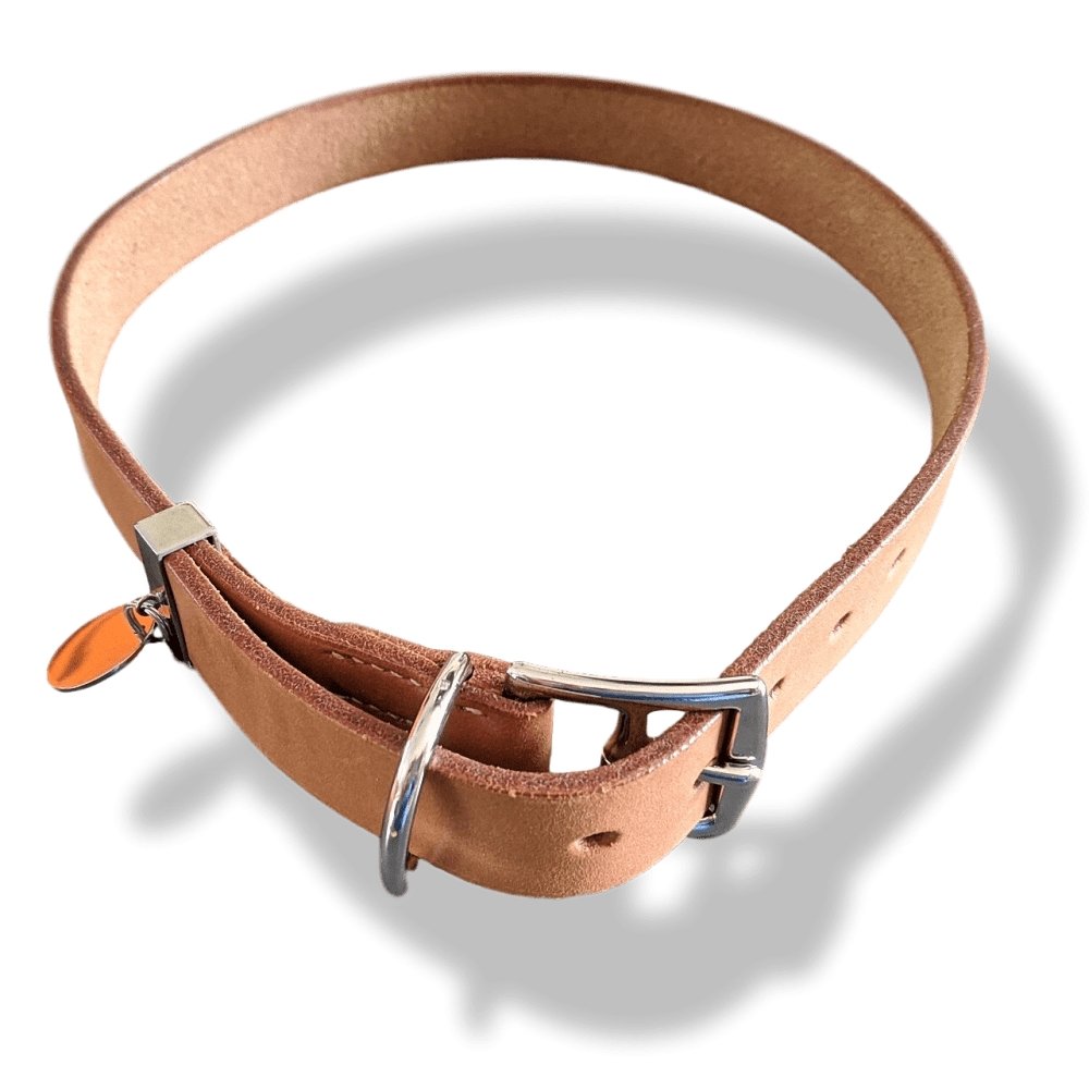 HERMES Beige Leather Dog Collar Size S 23-26.5cm Used