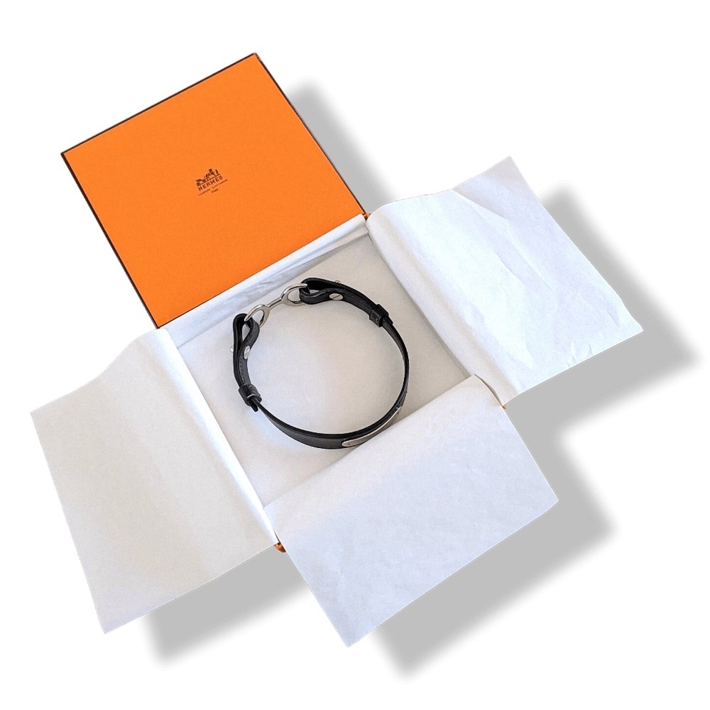 Hermes Pets 2000s Black Leather Greyhounds DOG COLLAR Collar, Sz S, NIB! - poupishop