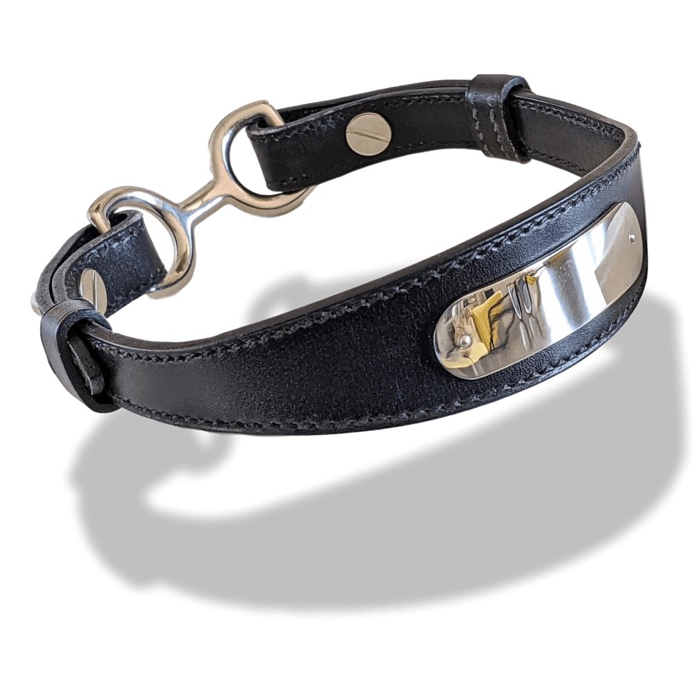 Hermes Pets 2000s Black Leather Greyhounds DOG COLLAR Collar, Sz S, NIB! - poupishop