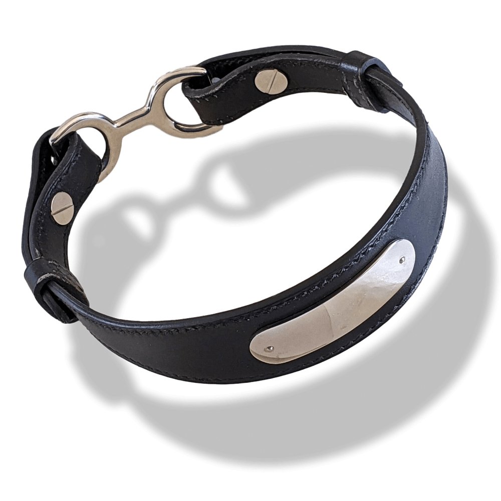 Hermes Pets 2000s Black Leather Greyhounds DOG COLLAR Collar, Sz S, NIB! - poupishop