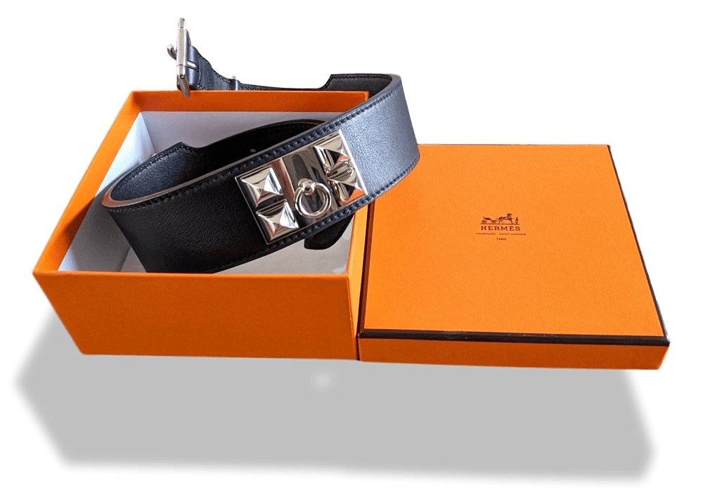Hermes Pets 2009 Black Leather COLLIER DE CHIEN Big DOG COLLAR XL Rare, BNIB! - poupishop