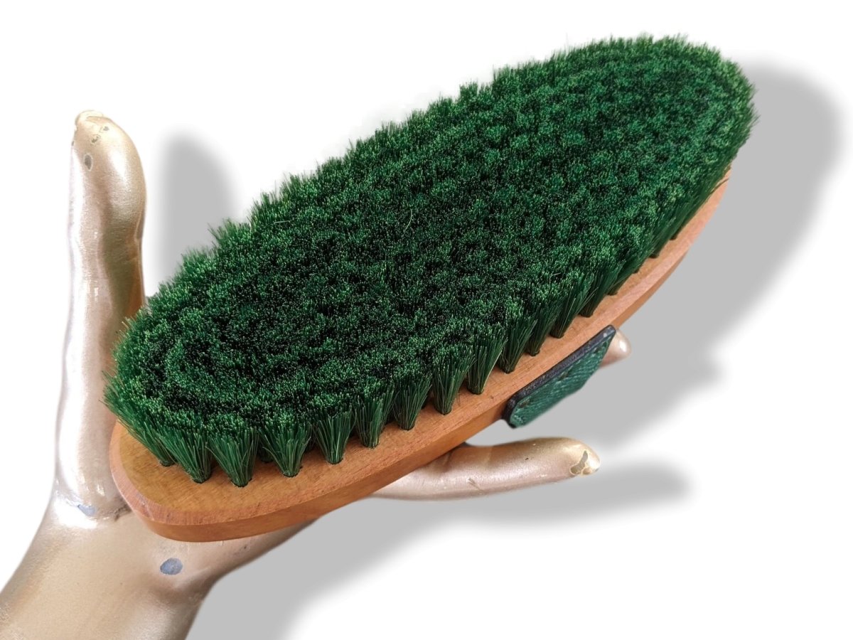 Hermes Pets Green/Green Equistrian Leather/Wood/Silk HORSE BODY BRUSH - poupishop