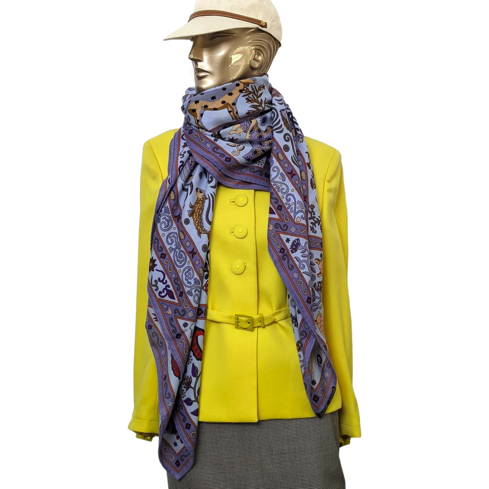 Hermes 2009 Bleu Ciel/Parme "Peuple du Vent" by Christine Henry Cashmere Shawl 140