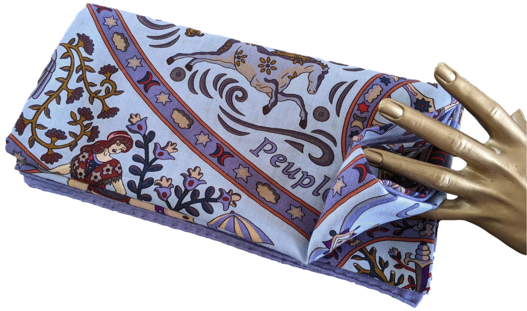 Hermes 2009 Bleu Ciel/Parme "Peuple du Vent" by Christine Henry Cashmere Shawl 140