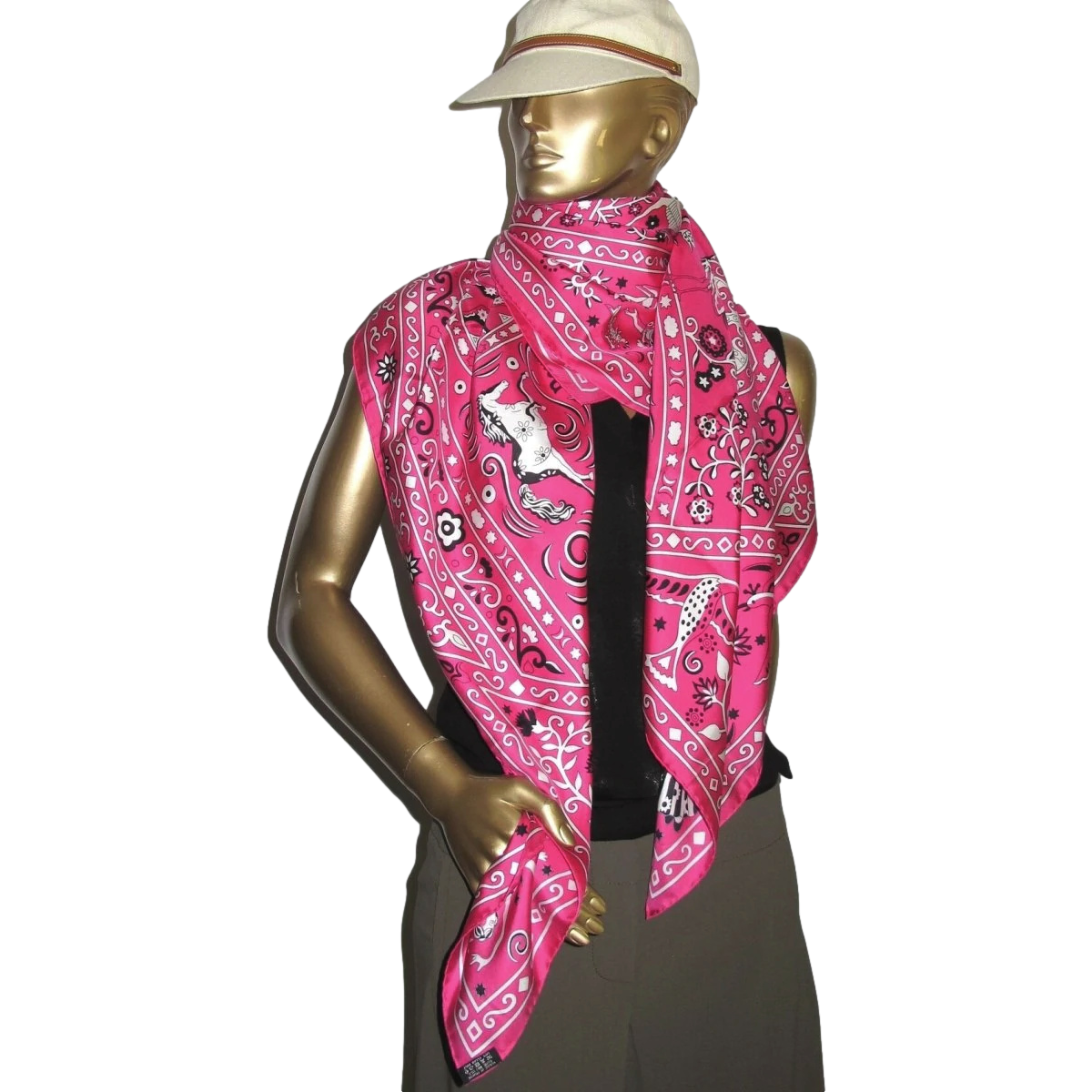 Produits Hermes 2009 Rose Vif/Blanc PEUPLE DU VENT Silk Shawl 140