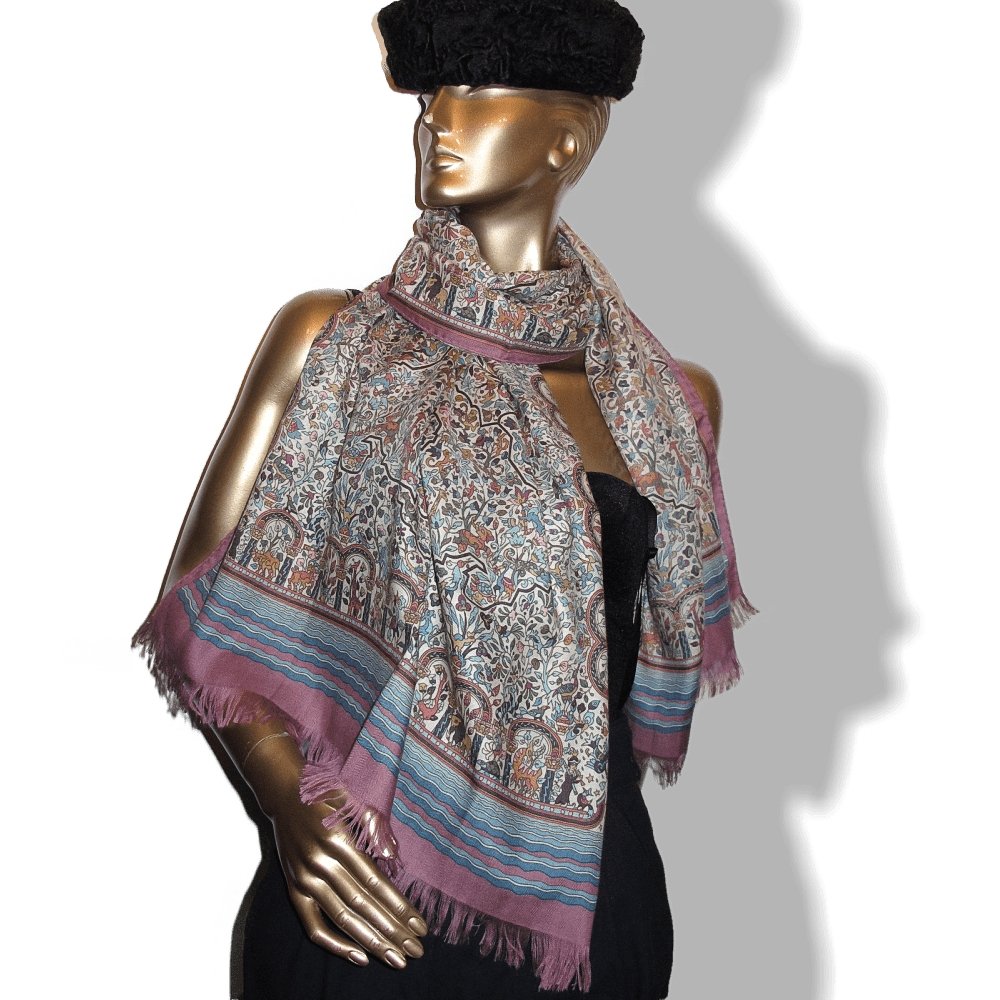 Hermes Pink Baby Blue Jardins d' Armenie Cashmere Fringed Stole, New with flaw! - poupishop