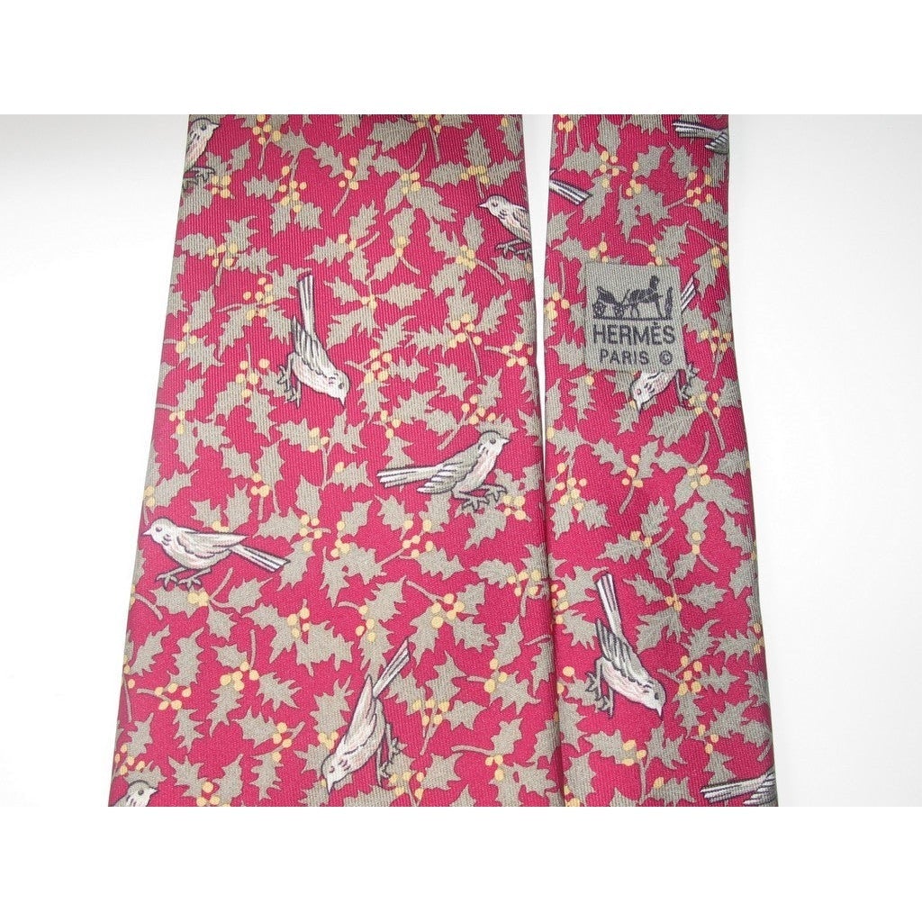 Hermes Pink Birds Twill Silk Tie, Nr 7404 PA - poupishop