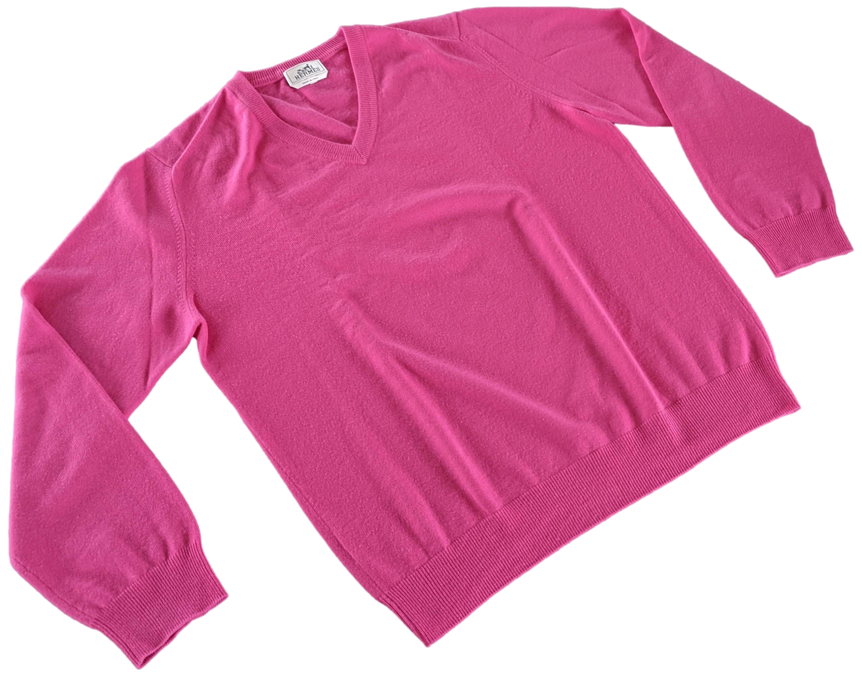 Hermes Men's Rose 100% Cashmere Classic V-Neck Sweater SzXXL
