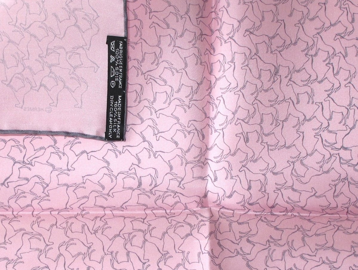 Hermes Pink Grey Tampons Equestres Gavroche Pocket Scarf 45, New! - poupishop